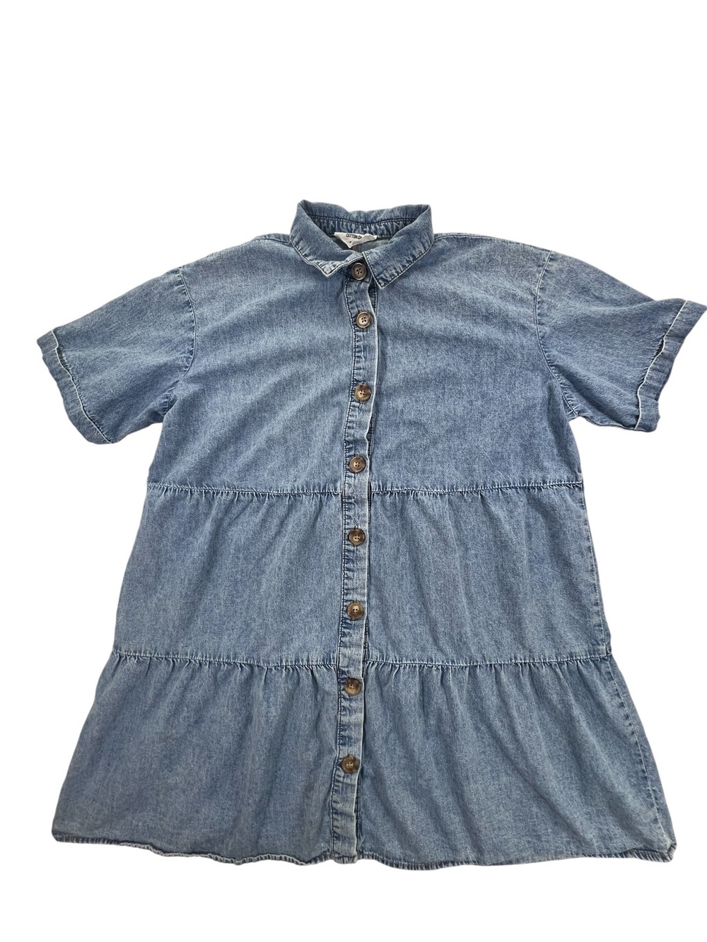 Cotton:On Tiered Denim Shirt Dress Medium Wash Short Sleeve Size M